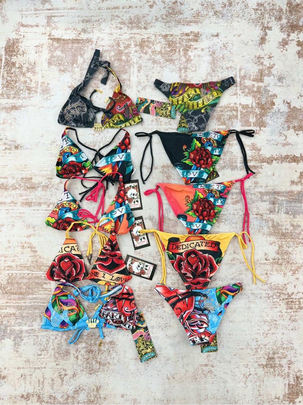 Deadstock bundles 5 setsVintage Christian Audigier Ed Hardy Graphic Bikini S